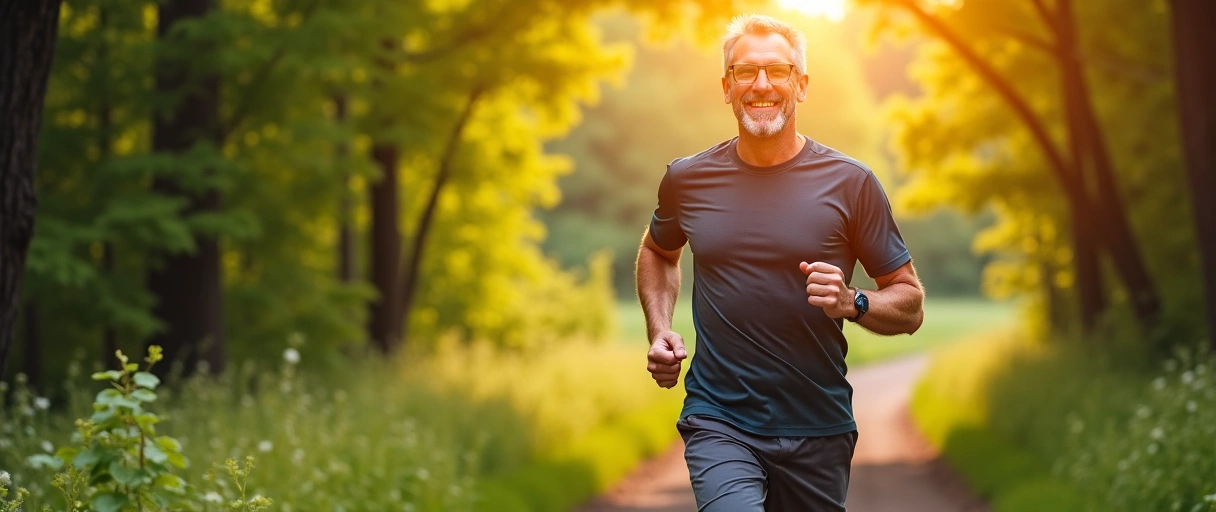 Active healthy man in a natural setting, symbolizing vitality and well-being.