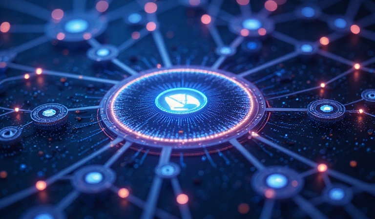 Abstract representation of intellectual property rights, with symbols for copyright and trademarks.